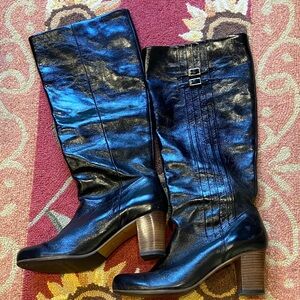 Frye Shiny Black Leather Heeled Boots